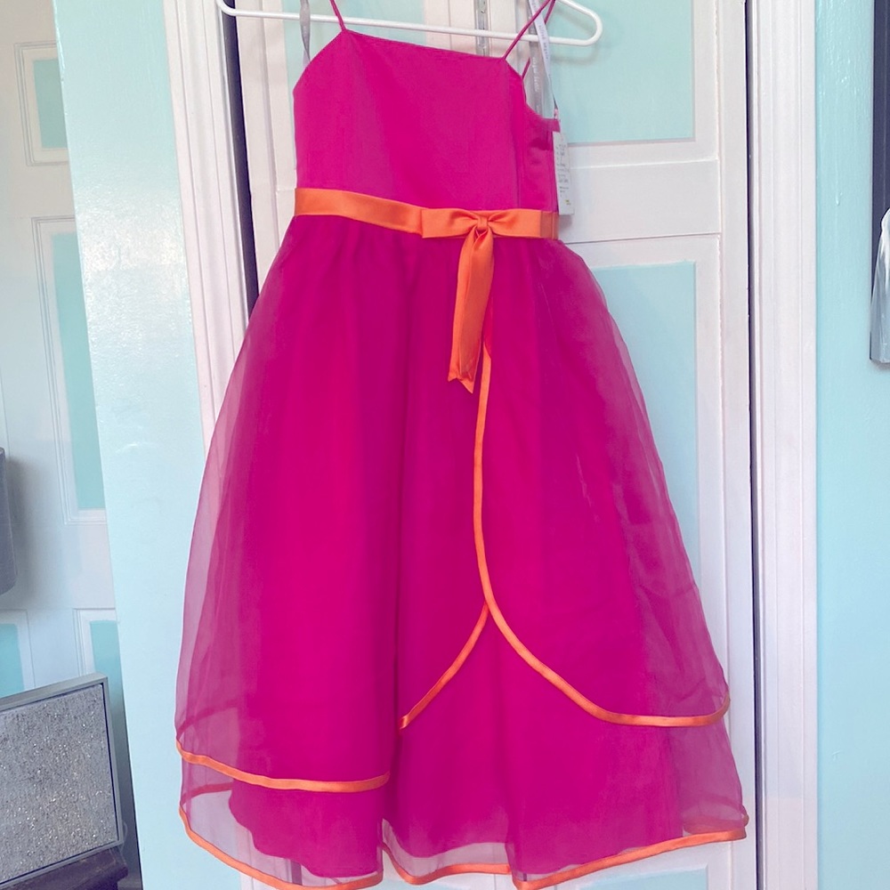 Size 7 Flower Girl Dress Youth Pageant Ball Gown Fuchsia Orange